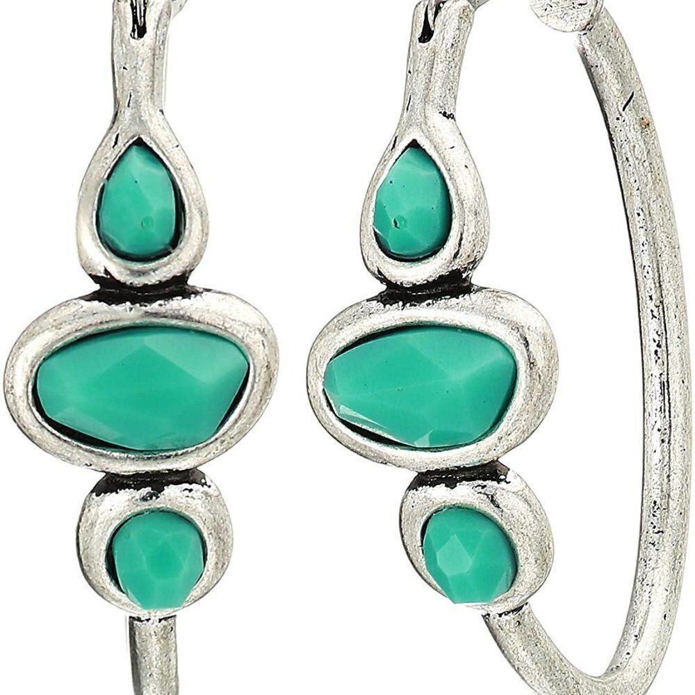 Lucky Brand Turquoise Hoop Earrings, Silver